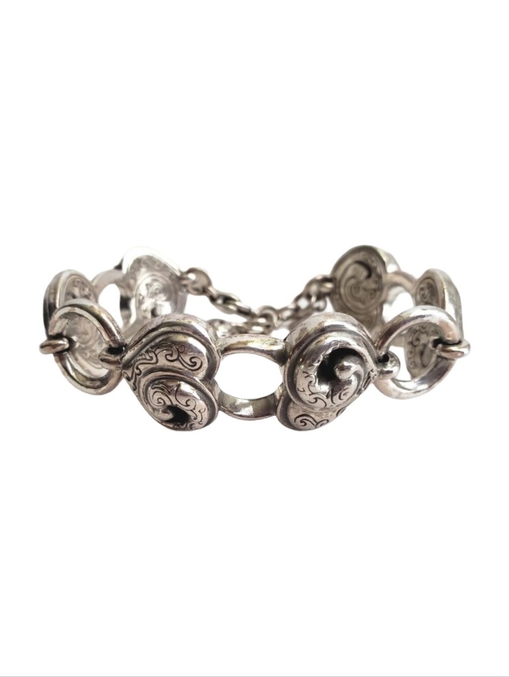 Brighton Penelope Puffed Silver Scrolled Heart Link Bracelet